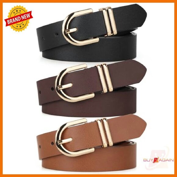 Women\'s Faux Leather Belts Gold Buckle 3 Pack for Jeans Pants main image 4